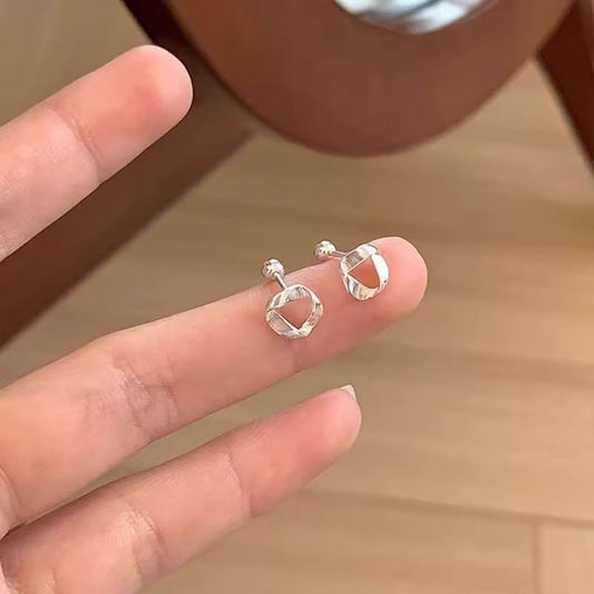Barbell Twisted Sterling 925 Silver Earring