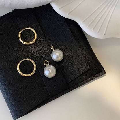 925 Drop Faux Hoop Silver Sterling Earring Pearl