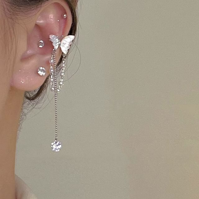 Pearl Cuff Ear Butterfly Faux