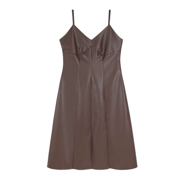 Faux Leather Midi Dungaree Dress