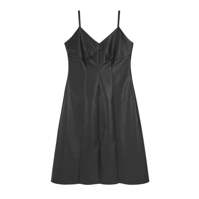 Faux Leather Midi Dungaree Dress