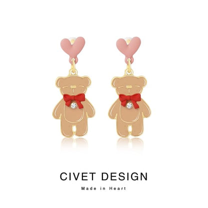 Bear Earring Drop Heart