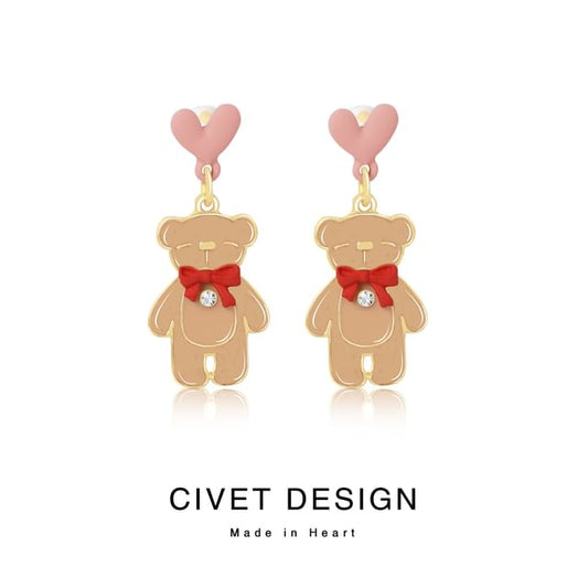 Bear Earring Drop Heart