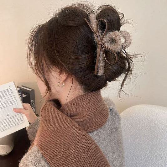 Leather Faux Bow Claw Hair