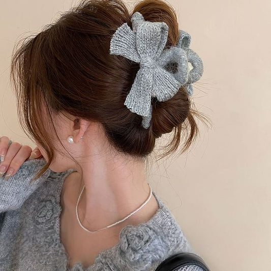 Claw Clip Bow Hair Acrylic Knit