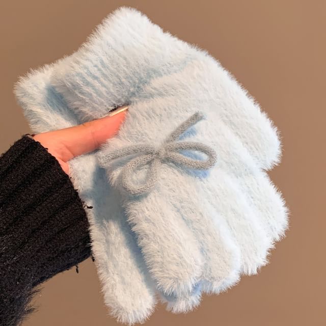 Bow Knit Fluffy Gloves