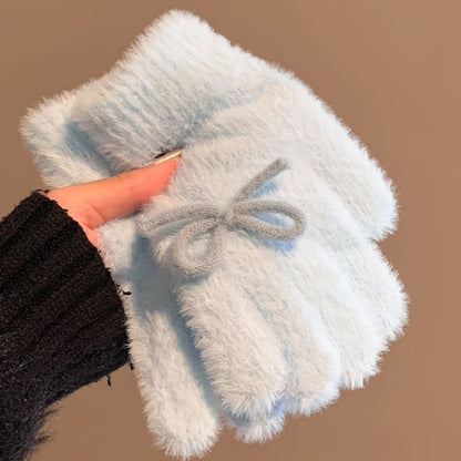 Bow Knit Fluffy Gloves