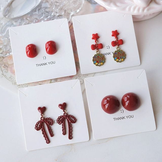 Clip-On Stud Bow Earring Ear Plain Drop /