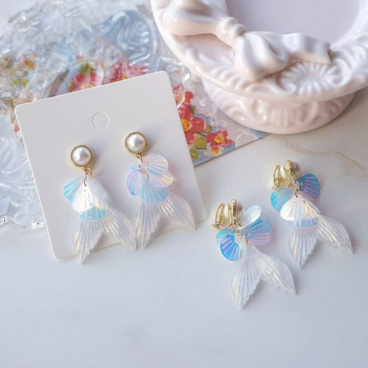 Drop Clip-On Earring / Faux Tail Mermaid Pearl