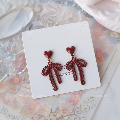 Clip-On Stud Bow Earring Ear Plain Drop /