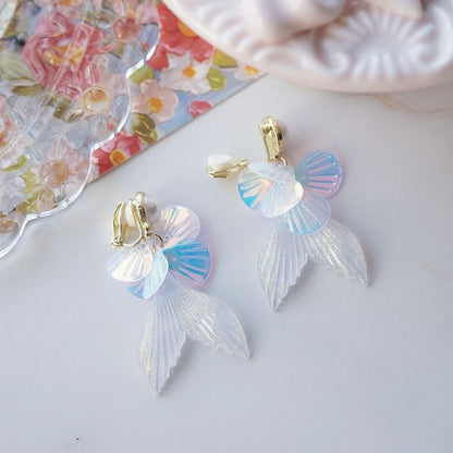 Drop Clip-On Earring / Faux Tail Mermaid Pearl