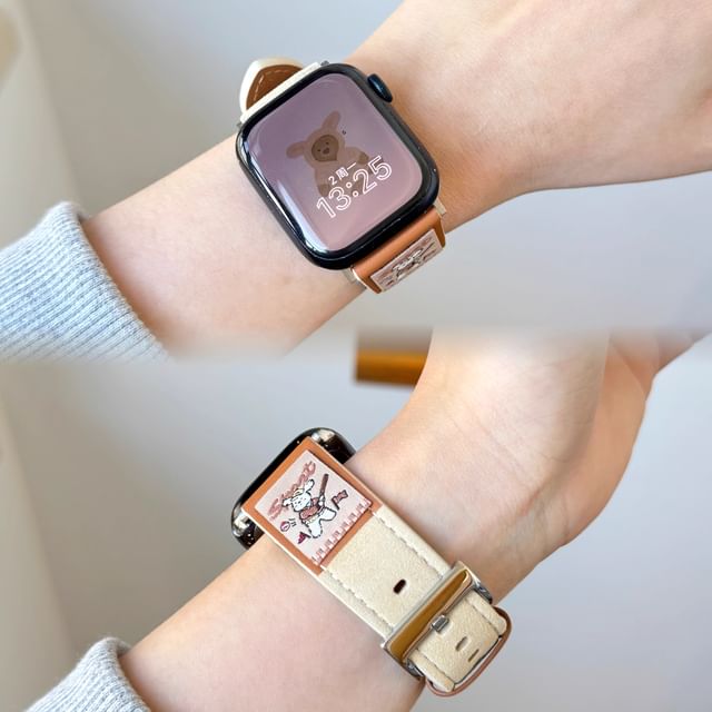 Leather Animal Watch Band Genuine Apple Embroidered