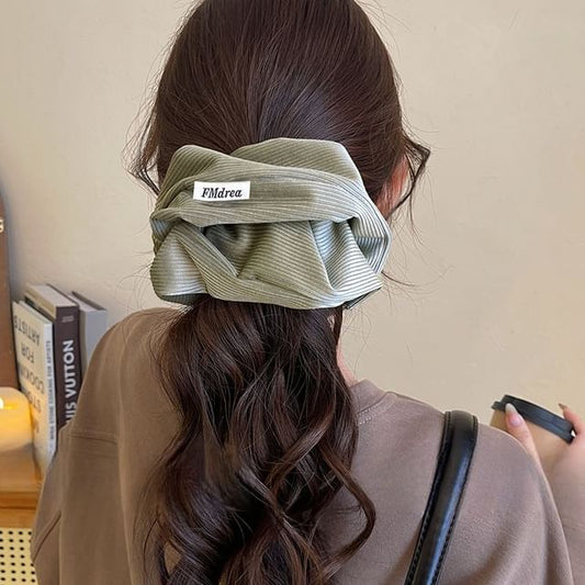 Lettering Striped Label Scrunchie