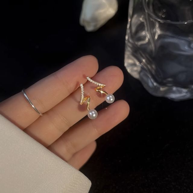 Earring Alloy Drop Pearl Faux