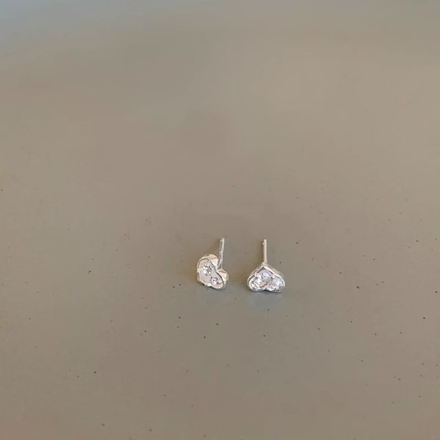 Stud Alloy Heart Earring Rhinestone