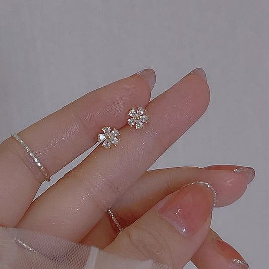 Floral Earring Stud Rhinestone Alloy