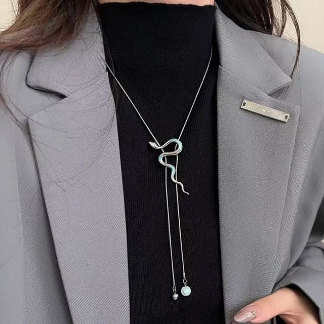 Lariat Pendant Necklace Snake Alloy