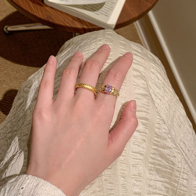 Brushed Alloy / Open Ring Set Rhinestone