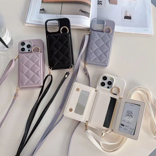 Case Lanyard Phone Card Faux with Leather Holder