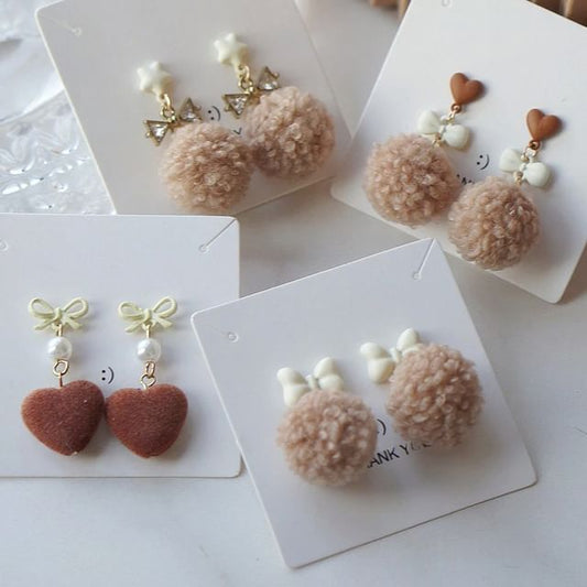 Clip / On Drop Pom Earring Heart