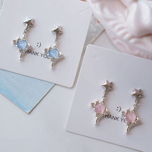 Clip / Star Earring Rhinestone Heart Drop On
