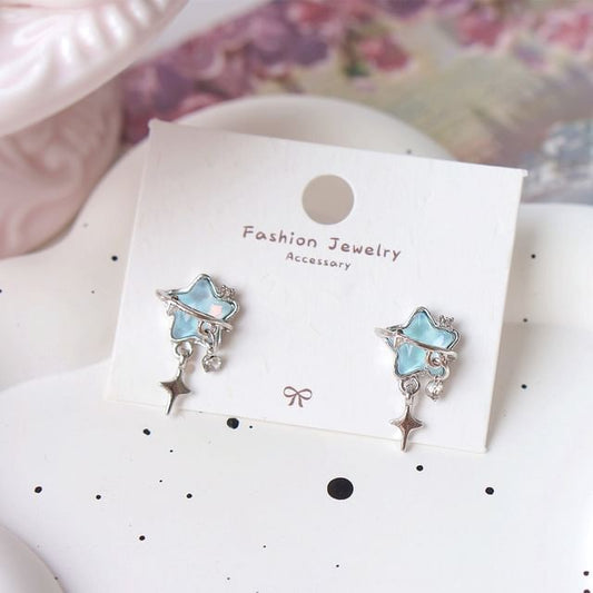 Star Rhinestone Drop On Earring / Clip