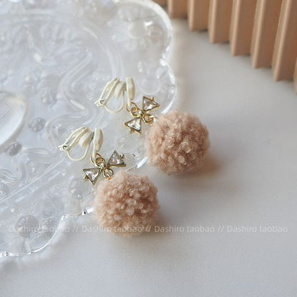 Clip / On Drop Pom Earring Heart