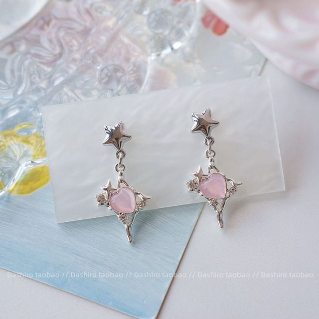 Clip / Star Earring Rhinestone Heart Drop On