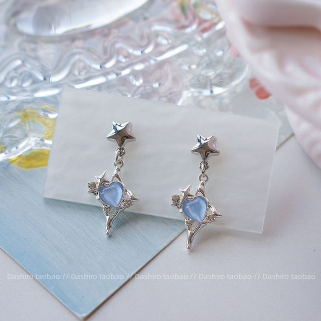 Clip / Star Earring Rhinestone Heart Drop On