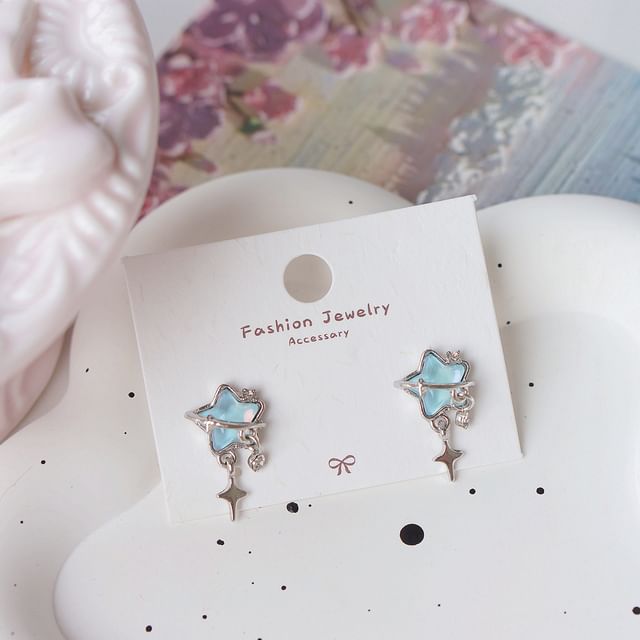 Star Rhinestone Drop On Earring / Clip