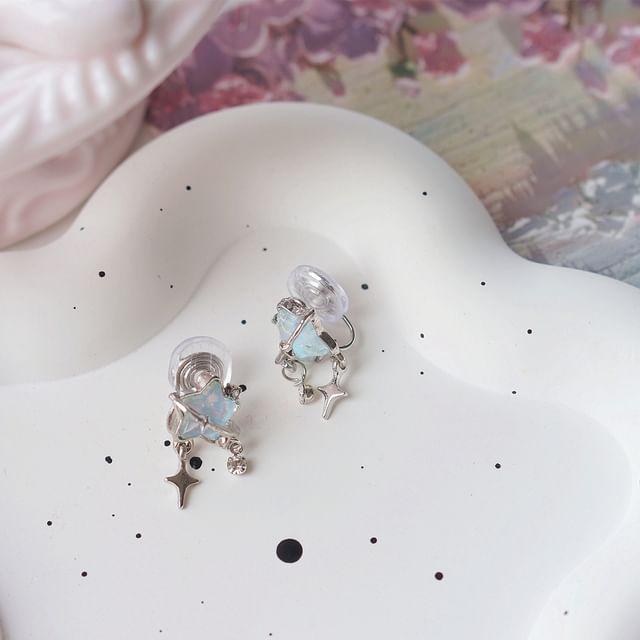 Star Rhinestone Drop On Earring / Clip