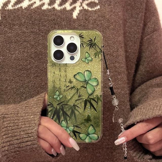 Set Butterfly Case / Bamboo Phone Charm