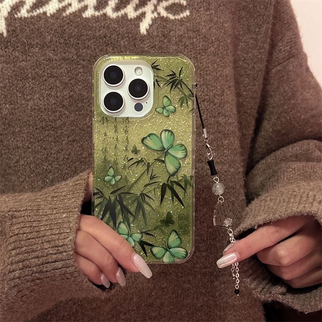 Set Butterfly Case / Bamboo Phone Charm
