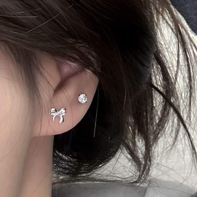 Stud 925 Earring Sterling Bowknot Silver