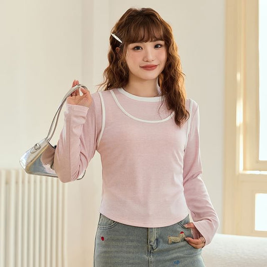 Mock Two-Piece Long-Sleeve Crewneck Tee