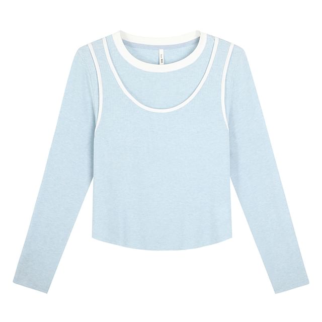 Mock Two-Piece Long-Sleeve Crewneck Tee