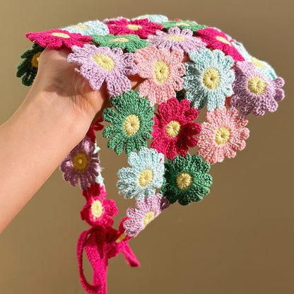 Knit Triangle Floral Head Scarf
