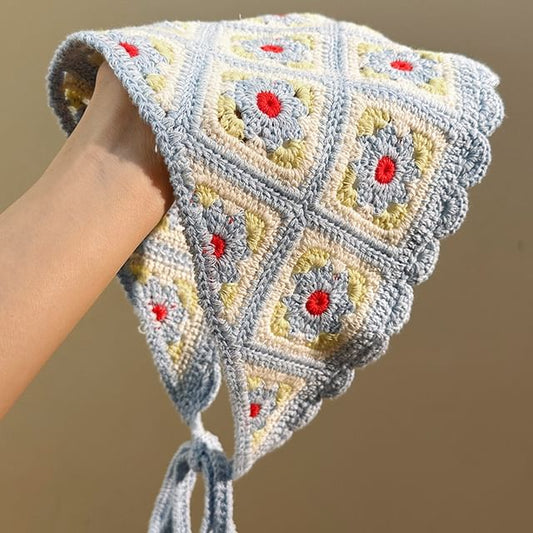 Plaid Floral Scarf Knit Head Triangle