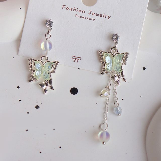 On Beaded Clip Dangle / Butterfly Earring