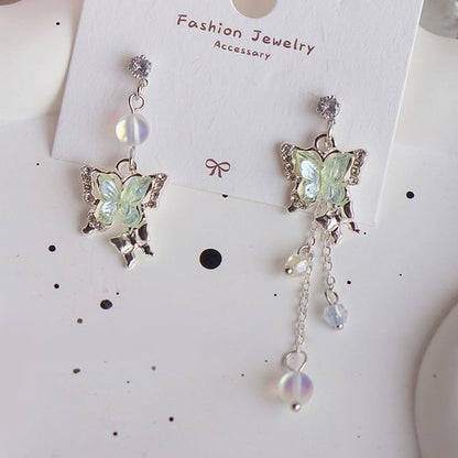 On Beaded Clip Dangle / Butterfly Earring