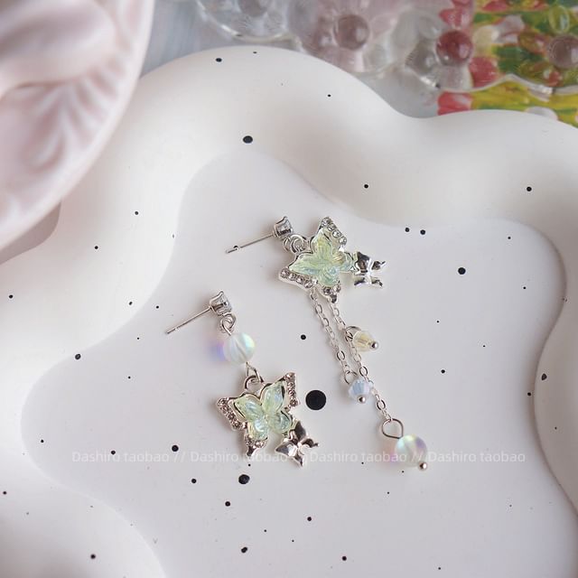 On Beaded Clip Dangle / Butterfly Earring