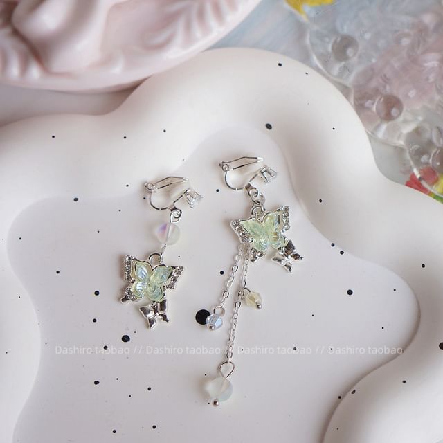 On Beaded Clip Dangle / Butterfly Earring