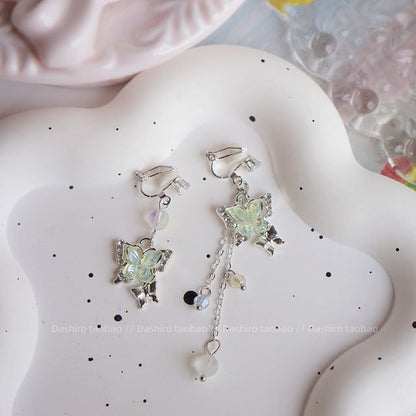 On Beaded Clip Dangle / Butterfly Earring
