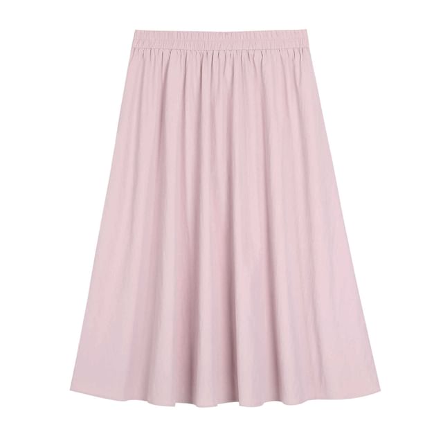 Plus Size V-Neck Plain Cardigan / High Waist Maxi A-Line Skirt