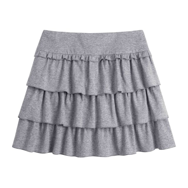 Plus Size High Waist Plain Ruffle Mini A-Line Skirt