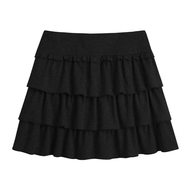 Plus Size High Waist Plain Ruffle Mini A-Line Skirt