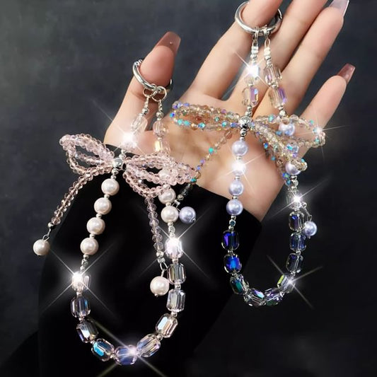 Strap Pearl Faux Crystal Bow Pad with Phone Lanyard