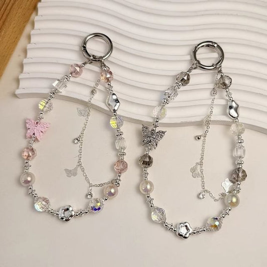 Phone Butterfly Strap Faux Pearl Crystal