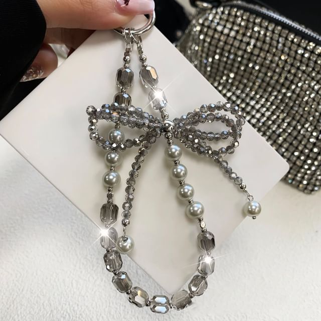 Strap Pearl Faux Crystal Bow Pad with Phone Lanyard