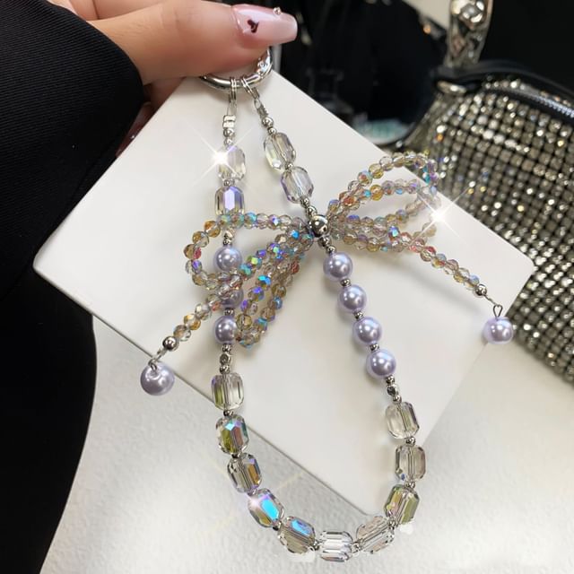 Strap Pearl Faux Crystal Bow Pad with Phone Lanyard